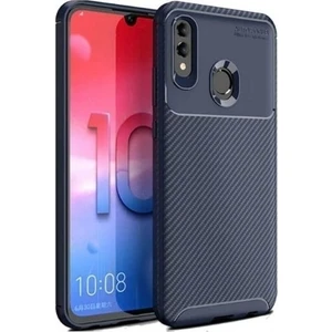 Jopus Huawei Honor 8A Kılıf Karbon Desenli Lux Negro Silikon - Lacivert + Cam Ekran Koruyucu