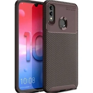 Jopus Huawei Honor 8A Kılıf Karbon Desenli Lux Negro Silikon - Kahverengi + Cam Ekran Koruyucu