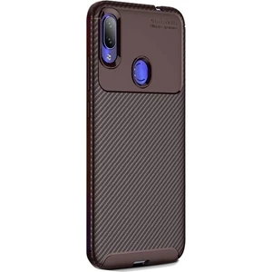 Jopus Xioami Redmi Note 7 Kılıf Karbon Desenli Lux Negro Silikon - Kahverengi + Tam Kaplayan 6D Nano Ekran Koruyucu