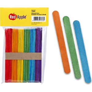 Red Apple  Renkli Geniş Dondurma Çubuğu 50 Adet (Ahşap Çubuk)