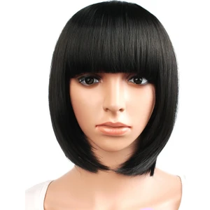 Siyah Renk Küt Peruk Kısa Saç