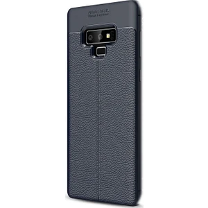 Case Street Samsung Galaxy Note 9 Kılıf Niss Deri Görünüm Silikon+3D Cam Lacivert