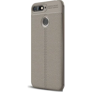 Case Street Huawei Y7 2018 Kılıf Niss Silikon Deri Görünüm Dizayn Bej