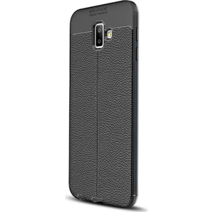Case Street J6 Plus Kılıf Niss Silikon Deri Görünümlü+Nano Glass Siyah