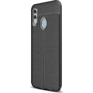 Case Street Huawei P Smart 2019 Kılıf Niss Silikon Deri Görünümlü+Nano Glass Siyah