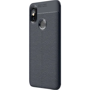 Case Street Xiaomi Redmi 6 Pro Kılıf Niss Silikon Deri Görünümlü+Nano Glass Lacivert