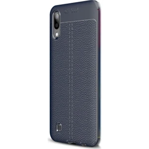 Case Street Samsung Galaxy A10 Kılıf Niss Silikon Deri Görünümlü+Nano Glass Lacivert