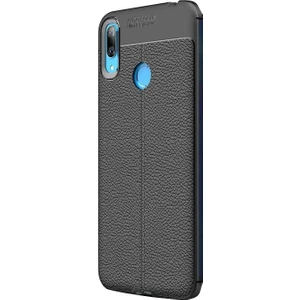 Case Street Huawei Y6 2019 Kılıf Niss Silikon Deri Görünümlü+Nano Glass Siyah