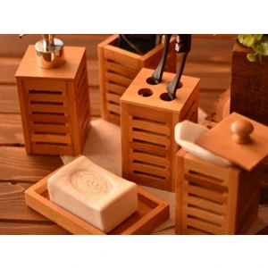 Aqua Banyo Seti Doğal Ahşap Malzeme ile Şık Tasarım 14x23x17.5 cm Suya Dayanıklı