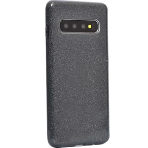 Case 4U Samsung Galaxy S10 Kılıf Çift Katmanlı Simli Shining Sert Silikon Arka Kapak Siyah