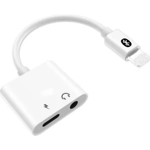iPhone Uyumlu Lightning 2in1 Şarj + Kulaklık Dönüştürücü 3.5 mm Jack Adaptör Beyaz - Model : MH-030
