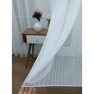 Caserta Home AR01767 Sade Çizgili Beyaz 1/2 Seyrek Pileli Tül  Perde - 150X300 cm