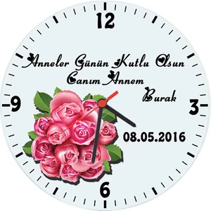 Anneler Günü Hediyesi - Çiçekli Cam Duvar Saati