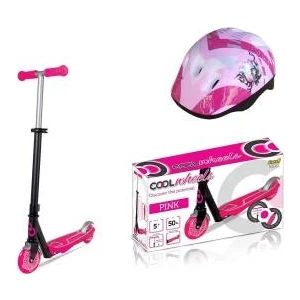 Coolwheels 2 Tekerlekli Silikon Tekerlek Çocuk Scooter (+5 Yaş) + Kask Pembe