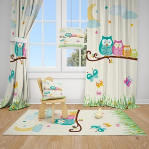 Cici Tasarım Baykuş Ailesi Çocuk Bebek Odası Fon Perde 2 Kanat 70x270