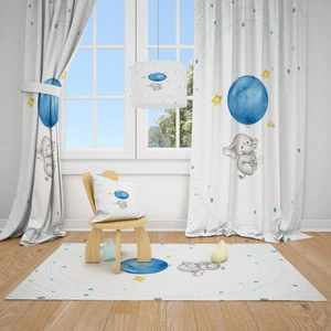 Cici Odam Fil ve Mavi Balon Çocuk Bebek Odası Fon Perde 2 Kanat 140x200