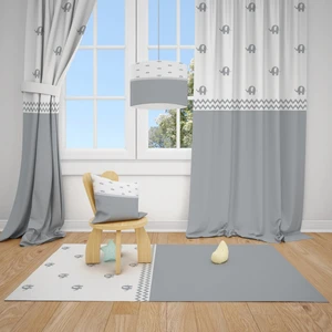 Cici Odam Gri Beyaz Çocuk Bebek Odası Fon Perde 2 Kanat
