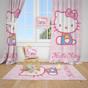 Cici Tasarım Hello Kitty Pembe Zemin Çocuk Bebek Odası Fon Perde 2 Kanat