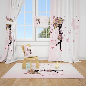 Cici Odam Pastel Şemsiye Kelebekli Çocuk Bebek Odası Fon Perde 2 Kanat 70x270