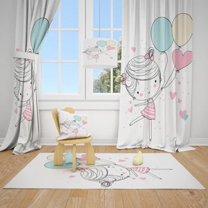 Cici Odam Renkli Balonlar ve Balerin Kız Çocuk Bebek Odası Fon Perde 2 Kanat 70 x 270 cm