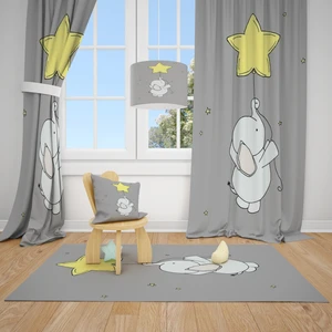 Cici Odam Sevimli Fil ve Sarı Yıldız Balon Çocuk Bebek Odası Fon Perde 1 Kanat 70X270