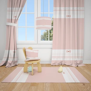 Cici Odam Sevimli Pembe Bulutlar ve Ay Çocuk Bebek Odası Fon Perde 2 Kanat