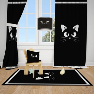 Cici Tasarım Siyah Kedi Çocuk Bebek Odası Fon Perde 1 Kanat