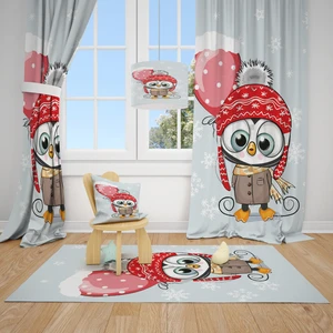 Cici Tasarım Şapkalı Sevimli Baykuş Çocuk Bebek Odası Fon Perde 1 Kanat 140x200