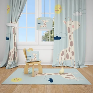 Cici Odam Zürafa Bulut ve Güneş Çocuk Bebek Odası Fon Perde 1 Kanat