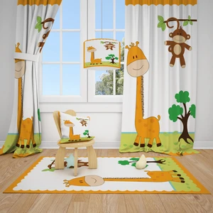 Cici Odam Zürafa ve Maymun Çocuk Bebek Odası Fon Perde 1 Kanat 140X270