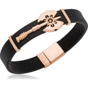 Gümüş Çift Taraflı Balta Figürlü Deri Erkek Bileklik