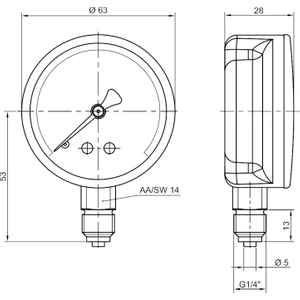 0-40 Bar 63 mm Alttan Bağlantılı Kuru Manometre G 1/4 inç