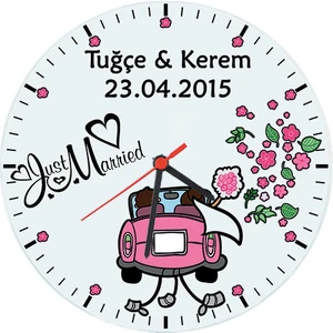 Yeni Evlilere Özel İsimli Sevgili Duvar Saati - Just Married