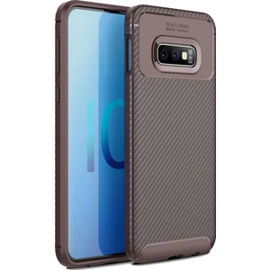 DVR Samsung Galaxy S10E Kılıf Silikon Negro Karbon Darbe Korumalı (Kahverengi)