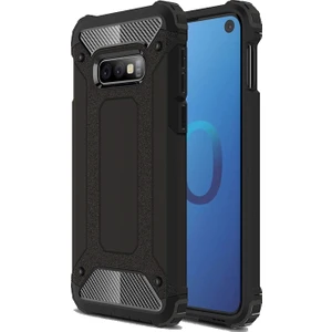 DVR Samsung Galaxy S10E Darbe Korumalı Çift Katmanlı Crash Tank Kapak Kılıf (Siyah) + Tam Ekran Cam Koruyucu