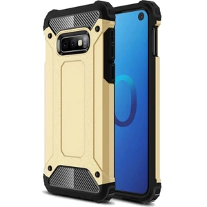 DVR Samsung Galaxy S10E Darbe Korumalı Çift Katmanlı Crash Tank Kapak Kılıf (Gold) + Tam Ekran Cam Koruyucu