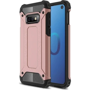 DVR Samsung Galaxy S10E Darbe Korumalı Çift Katmanlı Crash Tank Kapak Kılıf (Rose Gold) + Tam Ekran Cam Koruyucu