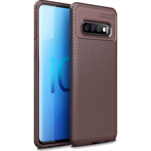 DVR Samsung Galaxy S10 Kılıf Silikon Negro Karbon Darbe Emici (Kahverengi)