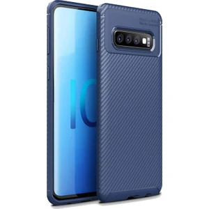 DVR Samsung Galaxy S10 Kılıf Silikon Negro Karbon Darbe Emici (Lacivert)