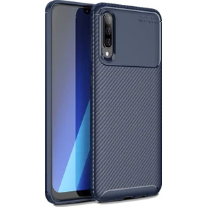 DVR Samsung Galaxy A50 Kılıf Silikon Negro Karbon Darbe Emici (Lacivert) + Nano Cam Ekran Koruyucu