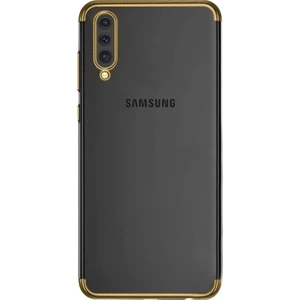 DVR Samsung Galaxy A70 Kılıf Silikon Dört Köşeli Lazer Kapak (Gold)