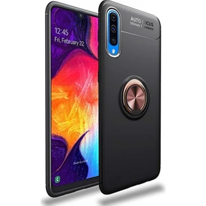 DVR Samsung Galaxy A70 Kılıf Ravel Soft Yüzüklü Standlı (Siyah - Rose Gold) + Cam Ekran Koruyucu
