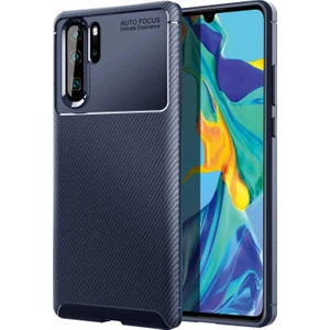 DVR Huawei P30 Pro Kılıf Silikon Negro Karbon Darbe Emici (Lacivert) + Tam Ekran Cam Koruyucu