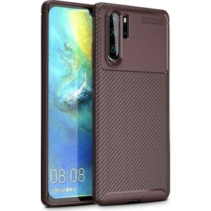DVR Huawei P30 Pro Kılıf Silikon Negro Karbon Darbe Emici (Kahverengi) + Tam Ekran Cam Koruyucu