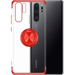 DVR Huawei P30 Pro Kılıf Silikon Dört Köşe Lazer Yüzüklü Standlı (Kırmızı)