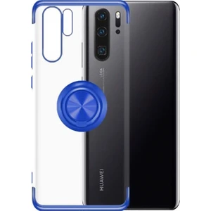 DVR Huawei P30 Pro Kılıf Silikon Dört Köşe Lazer Yüzüklü Standlı (Mavi)