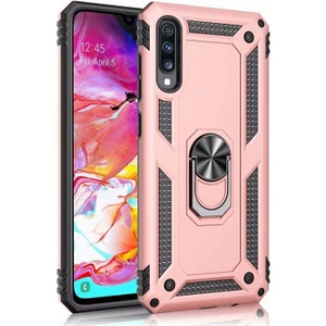 Case 4U Samsung Galaxy A70 Kılıf Çift Katmanlı Yüzüklü Manyetik Vega Kapak Rose Gold