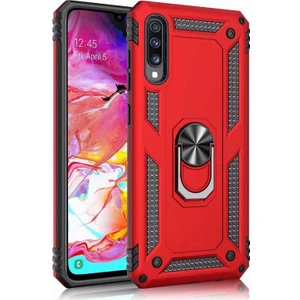 Case 4U Samsung Galaxy A70 Kılıf Çift Katmanlı Yüzüklü Manyetik Vega Kapak Kırmızı