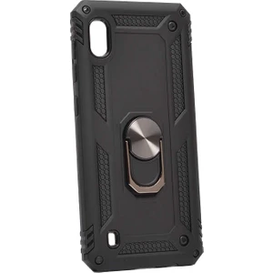 Case 4U Samsung Galaxy A10 Kılıf Çift Katmanlı Yüzüklü Manyetik Vega Kapak Siyah