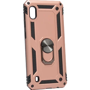 Case 4U Samsung Galaxy A10 Kılıf Çift Katmanlı Yüzüklü Manyetik Vega Kapak Rose Gold